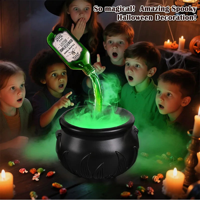 Halloween Witch Bowl Magic Cauldron with Fog Maker Horror House Ornaments Indoor Home Party Scary Props Halloween Spooky Decor