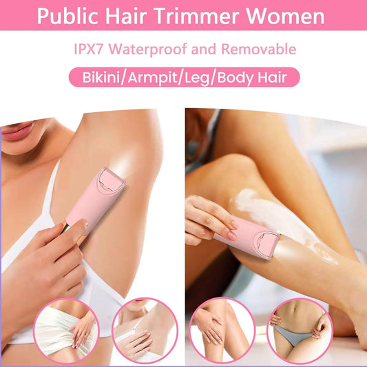 2 in 1 Women Electric Shaver, Dual Head Bikini Trimmer for Women IPX7 Waterproof Wet & Dry Use Body Hair Trimmer and Facial Hair Remover for Bikini Underarm Leg Arm Body Face