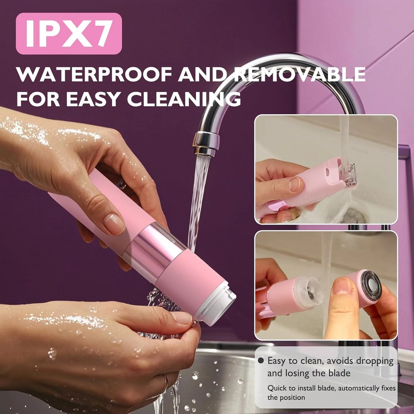 2 in 1 Women Electric Shaver, Dual Head Bikini Trimmer for Women IPX7 Waterproof Wet & Dry Use Body Hair Trimmer and Facial Hair Remover for Bikini Underarm Leg Arm Body Face