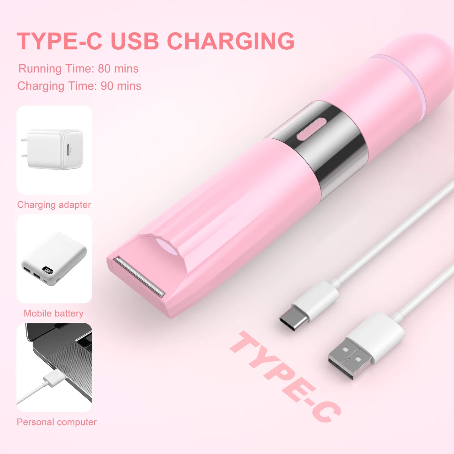 2 in 1 Women Electric Shaver, Dual Head Bikini Trimmer for Women IPX7 Waterproof Wet & Dry Use Body Hair Trimmer and Facial Hair Remover for Bikini Underarm Leg Arm Body Face