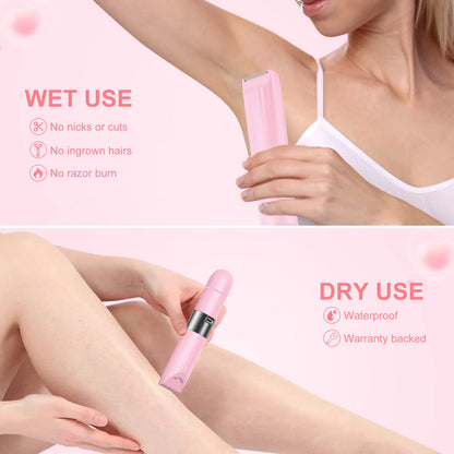 2 in 1 Women Electric Shaver, Dual Head Bikini Trimmer for Women IPX7 Waterproof Wet & Dry Use Body Hair Trimmer and Facial Hair Remover for Bikini Underarm Leg Arm Body Face